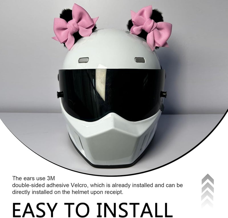 SLIMI 2 PCS Bow Helmet Decoration, Cute Plush Cat Ears Bow Helmet Decor, Self-Adhesive Motorcycle Helmet Accessories for Women (Pink) - Image 5